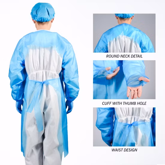 AAMI jaune/bleu : Pb70 niveau 2 niveau 3 SMS 45 GSM /PP/PE/CPE et XXL robes d'isolation imperméables jetables de taille XXL avec FDA, CE