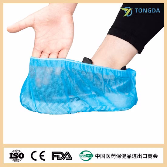 Production de masse de haute qualité, OEM personnalisé, bonne qualité, jetable, fabriqué à la Machine, couvre-chaussures bleu PP 16x40cm