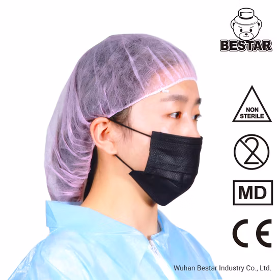 Type jetable non tissé certifié CE Iir En14683 Bfe99 % Masque facial médical chirurgical noir civil avec contour d'oreille Fournisseur de liste blanche de la Chine