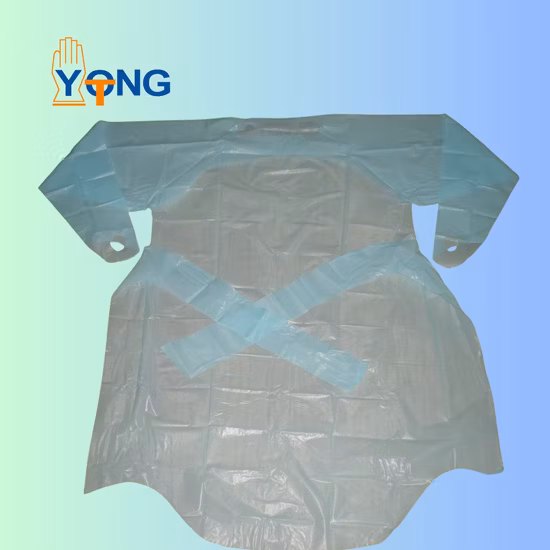 Cou jetable de style de tablier d'échappatoire de pouce de manches longues de robe d'isolement de CPE ouvert
