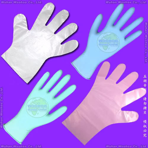 Plastique/Poly/CPE/HDPE/LDPE/PVC/Vinyle/Exam/Extensible TPE Élastique/Clair/Chirurgical/Médical/Examen Gant PE jetable pour le service de l'industrie de transformation des aliments